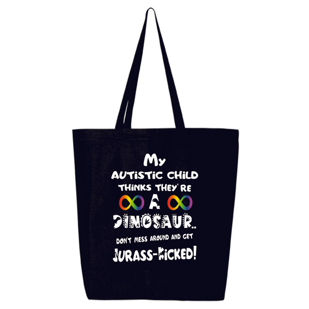 Child identifies as Dino..Jurass-Kicked Logo Black Tote Bag