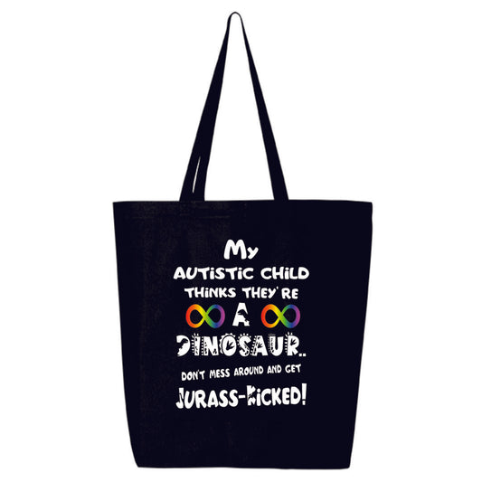 Child identifies as Dino..Jurass-Kicked  Logo Black Tote Bag